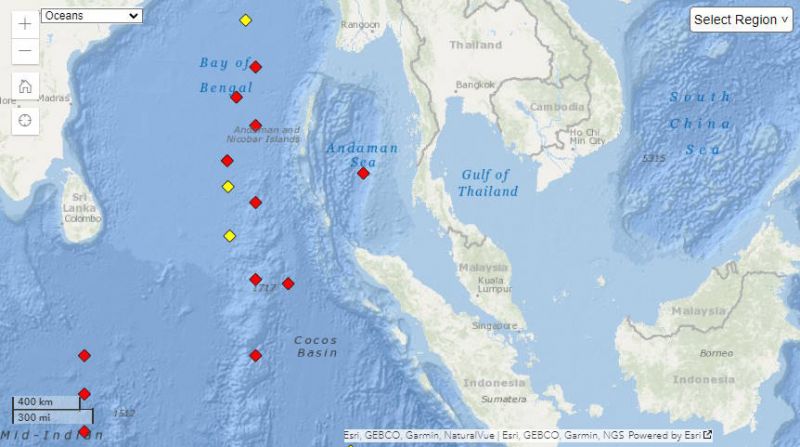 Система буев предупреждения о цунами на карте NOAA. Фото: NOAA